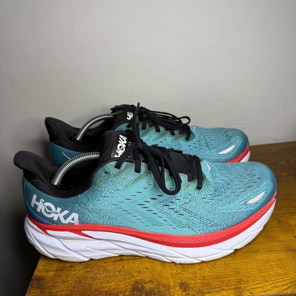 Hoka Clifton 8 Running Shoes Mens Size 11.5 2E Wide Blue Red 1121374 RTAR